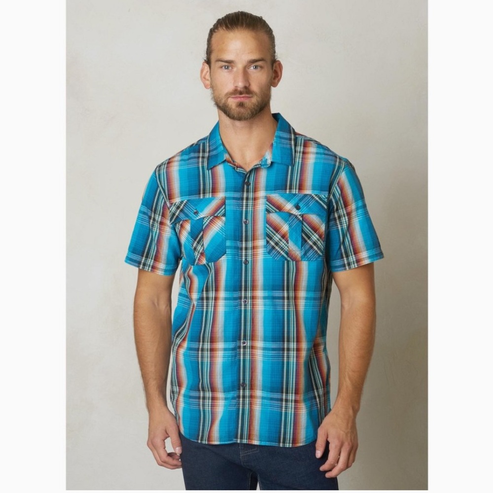 prAna Men's Ostend Short Sleeve Shirt, Mosaic blue